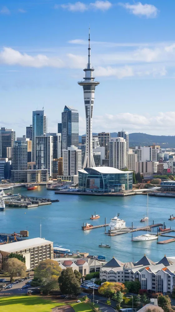 Auckland skyline in New Zealand at sunset